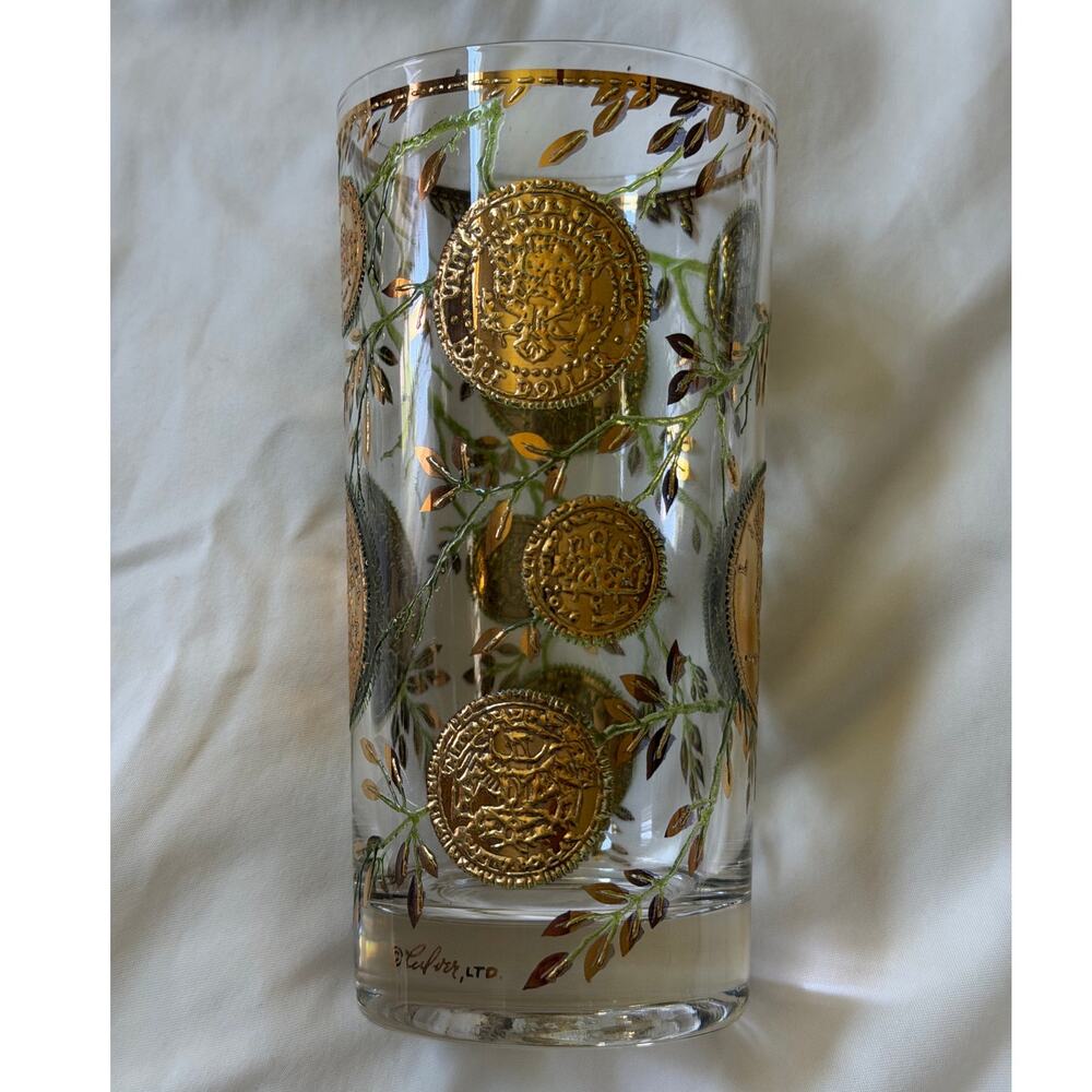 Vintage Culver Rare Midas Highball Tumbler Glass Coins and Vines MCM Set of 4 - Picture 12 of 14